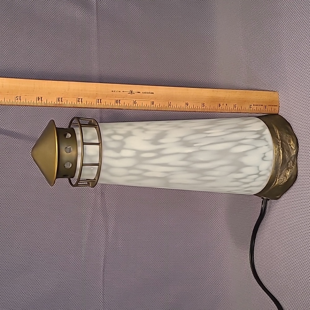 Lighted White Frosted Art Glass Lighthouse With Brass Base - Picture 6 of 12